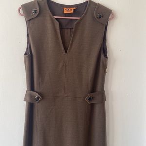 Tory Burch Chocolate-colored Declan Tab Wool Sheath Sleeveless Dress